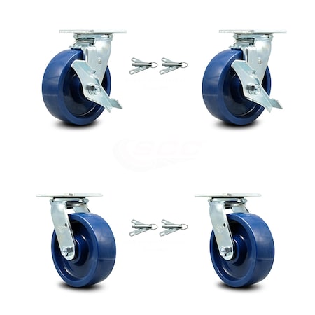 Service Caster 6 Inch Solid Polyurethane Caster Set with Roller Bearings 4 Swivel Lock 2 Brake SCC-30CS620-SPUR-TLB-BSL-2-BSL-2